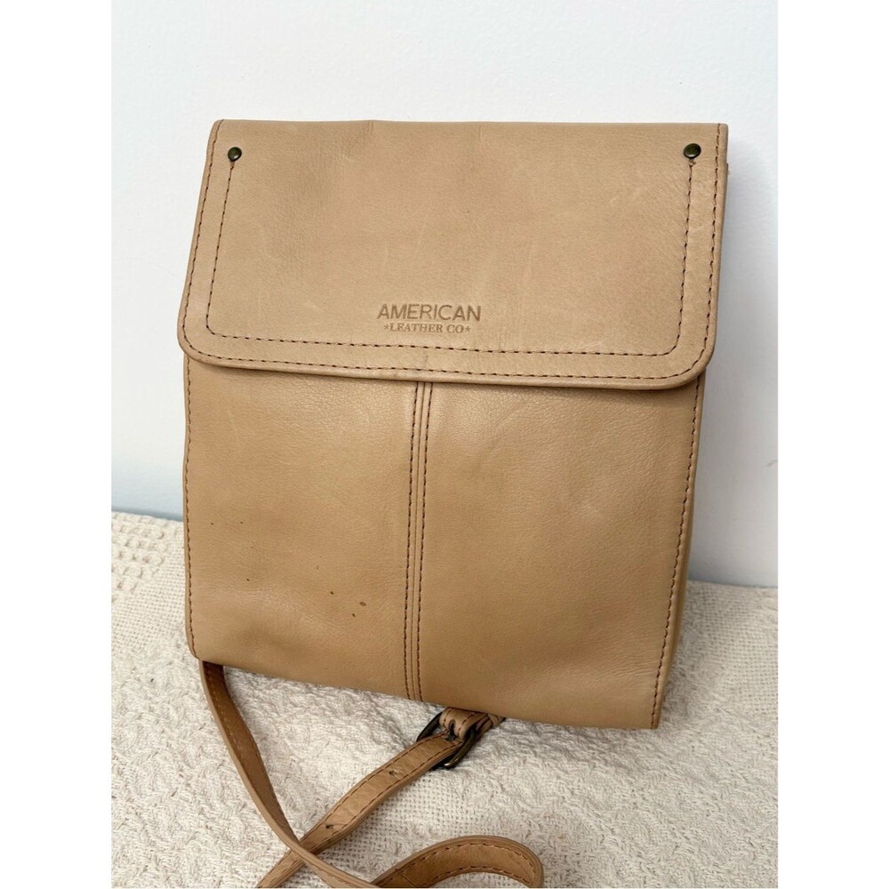 American Leather Co. Tan Kansas Foldover Crossbody Bag Cream Beige Camel